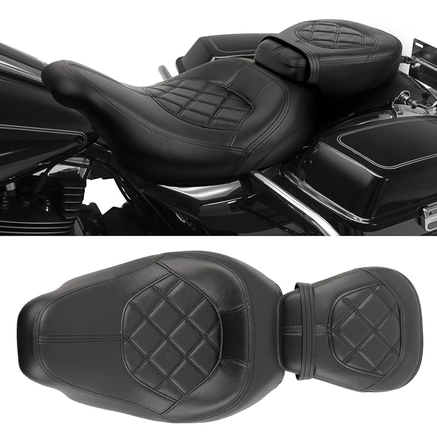 バイク　ソロシート　ハーレー Leather Motorcycles Seats Amazon.com: Two Pieces 2-Up Motorcycle Driver Passenger Low